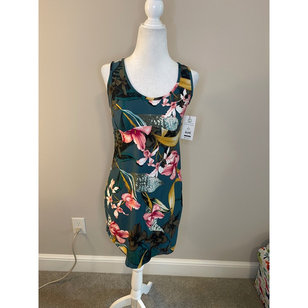 Secret Treasures Floral Dress Lace Back Sleeveless‎ Casual Teal S